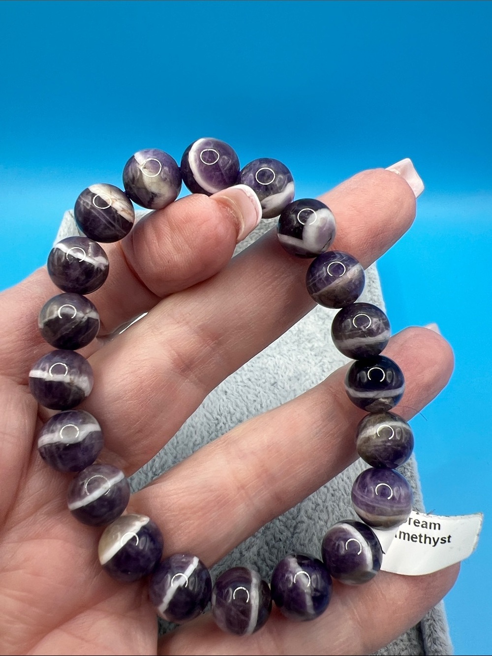Chevron Amethyst Beaded Stretch Bracelet - Purple
